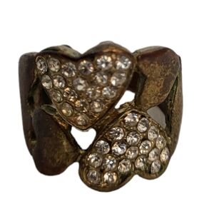 goldtone Clear Crystal Hearts Ring